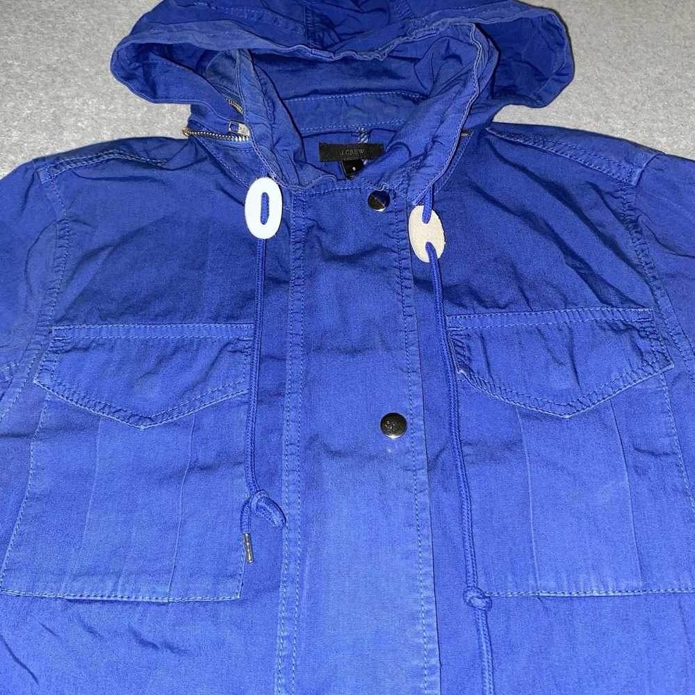 J Crew Women's Utility Cotton Jacket Small Blue Hooded Parka Fishtail Coat - Picture 3 of 16